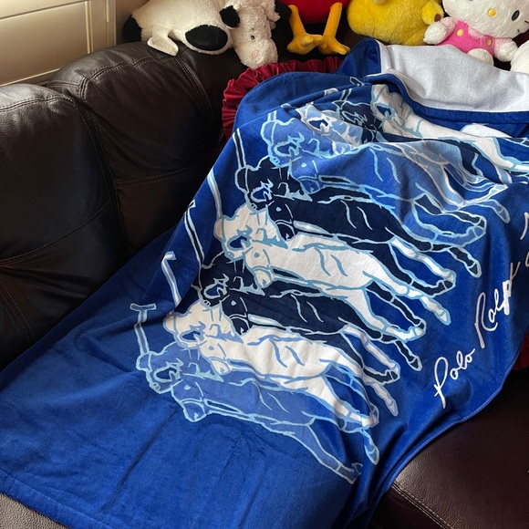 RALPH LAUREN Beach Towel 35x66 Blue Multi POLO PONY French Terry NEW $118 - Picture 5 of 6